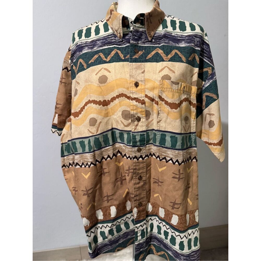 Chaps Ralph Lauren Aztec Print Button Front Shirt… - image 1